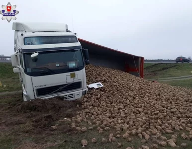 Miniatura: Jechał TIR-em jak wyścigówką. Wpadł do rowu